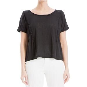 Max Studio Black Linen Blend Boxy Scoop Neck Short Sleeve Tee M NWT